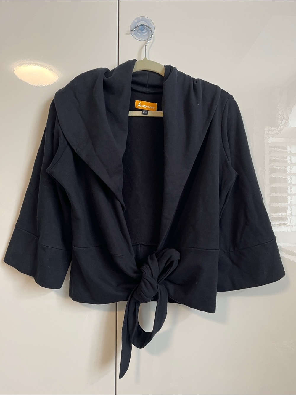 KANIA Black Cotton Hooded Cropped Tie-Front Yoga Jacket, Size M